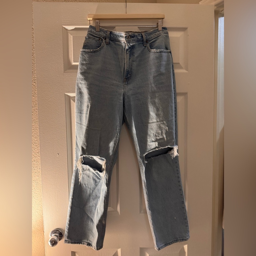 Abercrombie & Fitch Light Blue Ripped Straight Leg Jeans